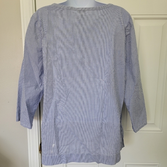 Talbots 100% Cotton Blue White Striped Embroidered Floral 3/4 Sleeve Top Size M - Picture 5 of 9